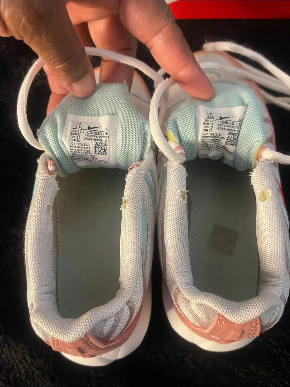 Kids Nike Air Max Plus Sneakers White with Pink and Peach Accents (Box Included)